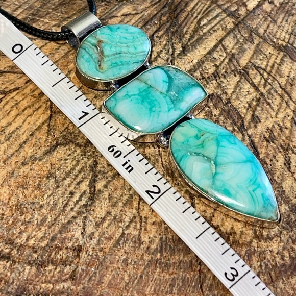 Dyed Blue Green Lace Agate Pendant 2 7/8” - Picture 7 of 9